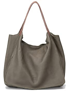 Biba Tasche für Damen aus echtem Leder, Schultertasche Leather Shawnee SAE1L, Kurzer Griff, Schnappverschluss, Echtes Schaffell, Militärgrüne Farbe