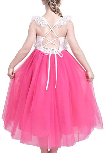 Sunny Fashion Robe Fille Rose Rouge Dentelle Tulle Creux Élégant Partie Reconstitution Historique Cérémonie 6 Ans
