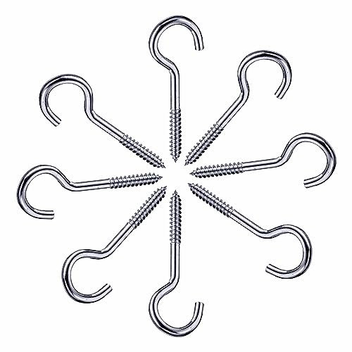 LORD C Hanging Hooks Small Screw Clothesline Eye Hook for Walls Ceiling Washing Line Plants Cup Basket Hammock Screwing Windproof Wall Mount Self Tapping Rust Proof Galvanised Carbon Steel 8pc (75MM)