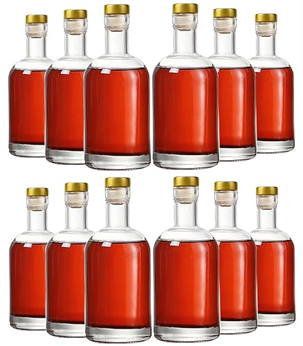 Kaachli Clear Glass Bottles 6 oz - 200ml [Pack of 12] for Wine Beverages Drinks Oil Vinegar Kombucha Beer Water Soda with Cork Stopper Airtight Lid