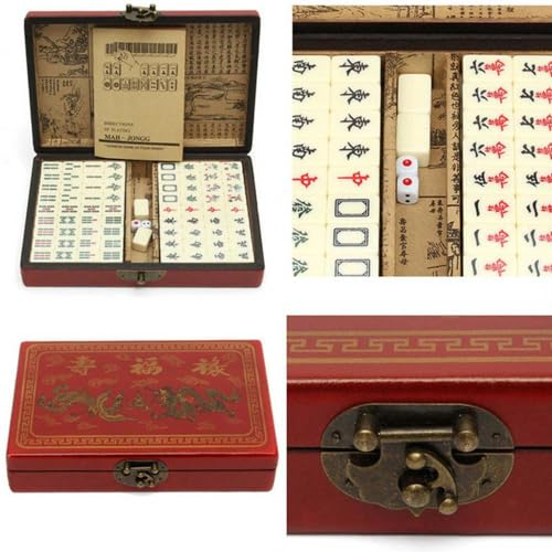 RATSTONE Mahjong,Mahjong Mahjong Set,Tragbares traditionelles chinesisches Mini-Mahjong-Spiel mit 144 Steinen für Familienspiele, Partys und lustige Spiele für Erwachsene zum Zeitvertreib.