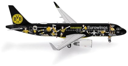 herpa Modellflugzeug Eurowings Airbus A320 BVB Fanairbus - D-AEWM, Miniatur im Maßstab 1:400, Sammlerstück, Modell mit Standfuß, Metall