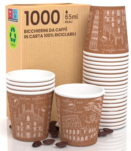 1000 Bicchierini in Carta per caffè 65ml Italy Brown Bicchieri Ecologici Biodegradabili Monouso Piccoli Asporto Bevande Calde