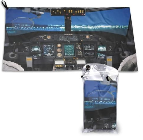 OPSREY Mikrofaser-Handtuch mit Flugzeug-Cockpit, schnelltrocknend, saugfähig, für Fitnessstudio, Strandtuch