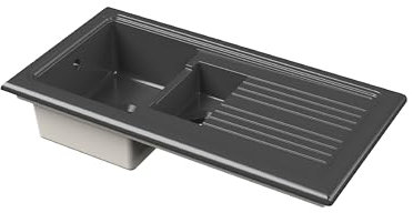Balterley Ceramic Kitchen Sink with Drainer & Overflow Hole, 101cm Bowl Inset Fireclay Black Kitchen Sink, 1.5 Double Bowl Reversible Sinks with Grooved Drainer - 1010 x 525 x 235mm (Dark Grey)