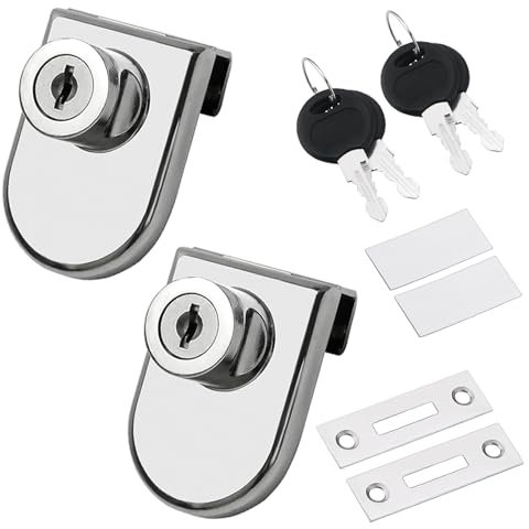 2 Stück Vitrinenschloß für Glastüren 5-8 mm, Sicherheitsschloss Glastürschloss mit Schlüssel, Glasvitrineschloss Möbelschloss für Vitrine, ein schlüssel für ein schloss