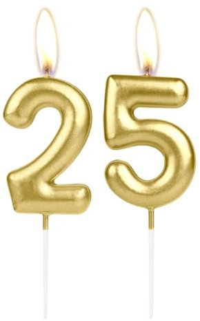 Sparkling Light Golden 25th Birthday Number Candle, Golden Number 25 Cake Candle, Birthday Cake Topper Cupcake Girl Boy, Wedding Anniversary Decoration