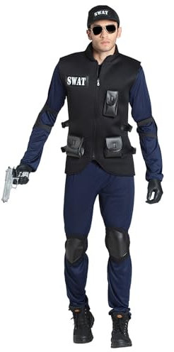 Boland - Disfraz de Agente SWAT para hombre, 8 piezas, disfraz para fiestas temáticas, Halloween o carnaval, policía