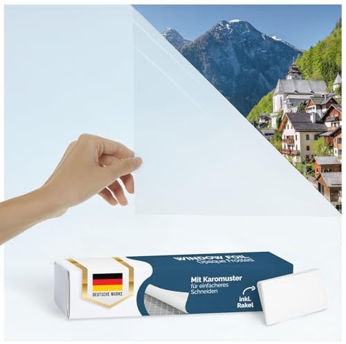 Blumtal Fensterfolie 30x200 cm 2er Set Blickdicht & statisch haftend + Rakel - zuschneidbare Sichtschutzfolie Fenster + UV-Schutz - Milchglasfolie selbstklebend - Folie für Fenster Weiß Frosted-Look