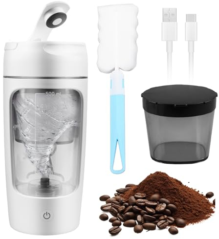 WIYETY Elektrischer Protein Mixer Mit Pulverfach: 650ML Automatischer Shaker Mit Bürste, USB-C Wiederaufladbar für Sport Und Fitness, Weiß