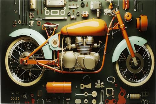 Kare Design Wandbild Garage Motorbike, Orange, Rechteckig, Glasbild, 4mm ESG Sicherheitsglas, Motorrad, Wandkunst, Glas, 60x80cm (L/B)