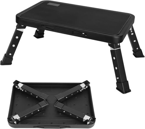 Foldable Step Stool with 3-Step Height Adjustable, Step Ladder with 10 x 15 Non-Slip Platform, Foldable One-Step Stool Ideal for Kitchen, Bathroom, RV, Camping, Office, Living room (Black)