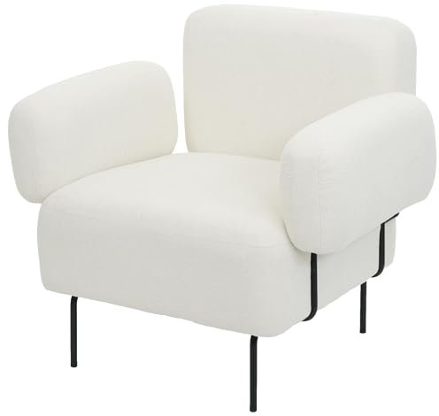 Lounge-Sessel HWC-L83b, Cocktailsessel Polstersessel Sessel, Bouclé Stoff/Textil Metall, Creme-weiß