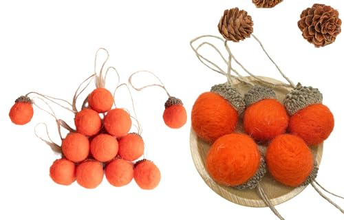 12 Stück Eicheln Anhänger im Scandi-Stil aus Filz, Handmade Herbstdeko Eicheln Filzanhänger Weihnachten Miniatur Weihnachtsdeko Weihnachtlicher Baumschmuck Winterdeko (04)