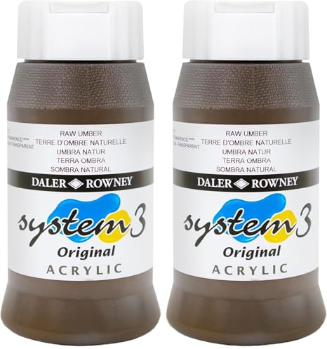 Daler Rowney System3 Acrylic Paint, Plastic Pot, 16.91oz - 500 ml, Raw Umber (Pack of 2)