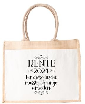 LIEBTASTISCH - Nachhaltige Jutetasche - Rente 2024 - Tasche - zum Renteneintritt - Geschenk verpackung - Pension - Mann - Frau - Lustig (M (30x30x19 cm))