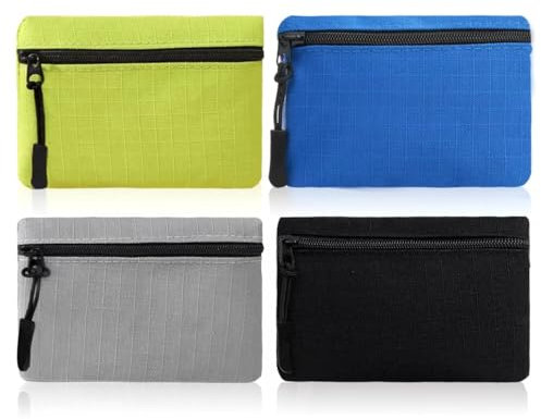 NVGVUP Münzgeldbeutel, kleine Kleingeldtasche, Oxford-Stoff, wasserdicht, tragbare Mini-Münztasche mit Reißverschluss für Damen und Herren, Schwarz + Grau + Grün + Blau, 4 Stück