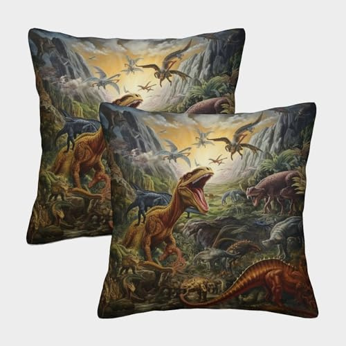 RJAVAGFZL Dinosaur Cushion Cover Set of 2 Decorative Machine Washable Pillowcases Square Cushions with Invisible Zipper Cushion Covers For Livingroom Sofa Bedroom Throw Pillow Case 45x45cm