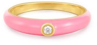 GLANZSTÜCKE MÜNCHEN Damen Ring 925/- Sterling Silber gelbgold | gelbvergoldet 14 Karat, Bandring, Zirkonia, weiß, rosa Emaille