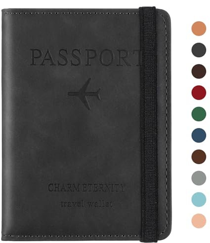 Sciphylia Porta Passaporto Custodia Passaporto da Viaggio con Blocco RFID Pelle PU Portadocumenti Viaggio Durevole Accessori Con Multifunzione, Nero Scuro