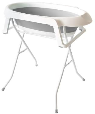 Bañera Bebe con Soporte, Facil de Guardar, con Tapón y Patas Antideslizantes - Bañera Bebé Plegable Portatil - Bañera Bebe - 66 * 61 * 82cm-gris