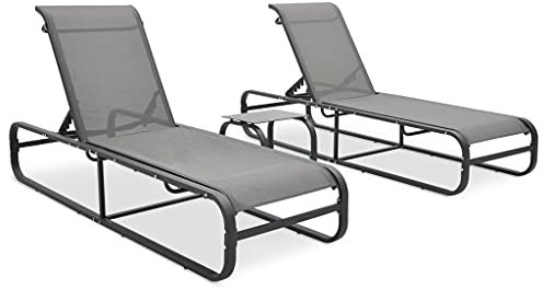 Outdoor Sonnenliegen Set mit Tisch 2 Stück Textilene und Aluminium Gartenliege Stühle Bequeme Outdoor Liegen für Gartenbett