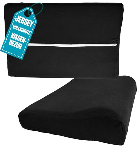Jersey Nackenkissen Bezug 30x50 cm Schwarz aus Baumwolle | Elastische Nackenstützkissen Vollschutz Bezug mit Reißverschluss, Gesundheitskissen Kissenbezug, Kissenschoner Kopfkissen