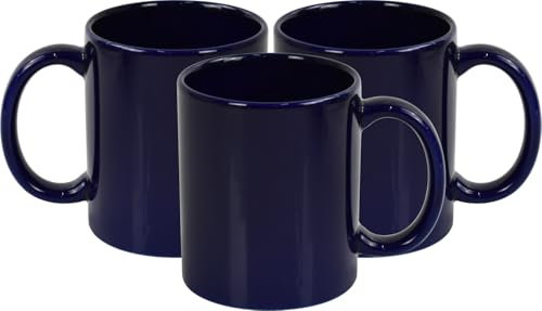Large Ceramic Coffee Tea Mugs Set 300ml & 400ml Capacity Wide Cups with Easy Grip Handle Microwave Dishwasher Safe Perfect for Family & Gifting (Navy-300mlX3)