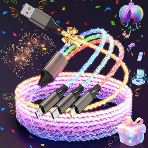Light Up Charging Cable 66W USB C 3 in 1 Charger Cable RGB LED Light Up Glowing Light Up Charging Cable iPhone Cord 4 FT Multi Cable with Light for iPhone 16/15/14/13/12Series/iPad Pro/Samsung/Pixel