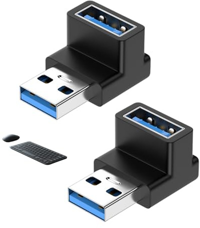 2-Pack USB 3.0 Right Angle Adapters, USB-A Male to Female 90-Degree Extension Connectors, High-Speed Data Transfer and Charging for Devices with USB-A Ports