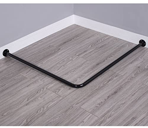 Asta per tenda da doccia ad angolo a forma di L, nera, 80 x 80 cm, espositore regolabile per spogliatoio