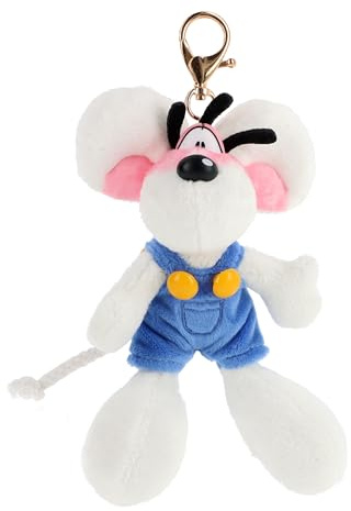 Diddl - Porte-clés peluche en Salopette Bleue 15cm - Peluche Rétro Années 90 à Accrocher - Accessoire 100% Recyclé Écoresponsable - Idée Cadeau Originale Enfant & Collectionneur
