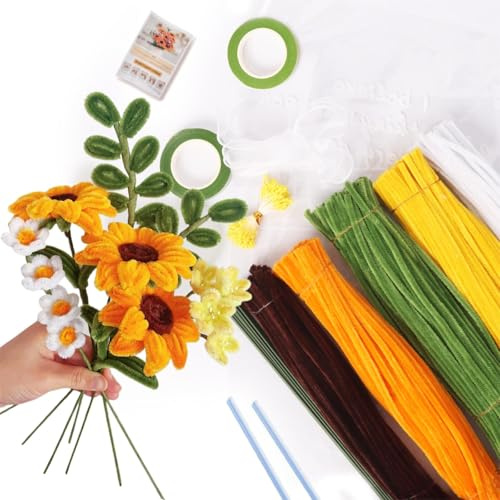Moorle 400 Stück Pfeifenputzer, Pfeifenreiniger Blumen Bastelset, 5 Farben Pfeifenputzer zum Basteln, Pipe Cleaner für DIY Blumenstrauß Handwerk Dekorieren