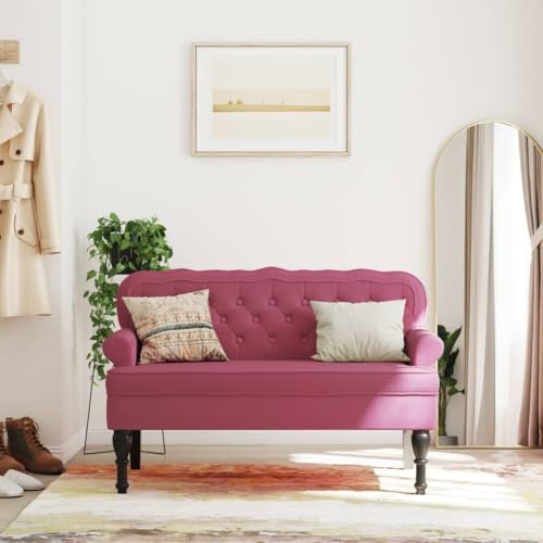 Teenpull Samt-Sitzbank Weinrot, 119,5x64,5x75 cm, gepolstert, Rückenlehne, Armlehnen, stabiles Kautschukholzgestell, elegant, Polstersitz, Indoor-Möbel