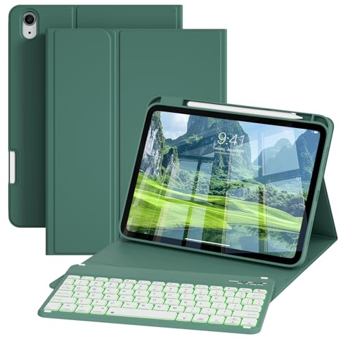 KTGGHG Coque Clavier 7Couleurs Rétroéclairé pour iPad A16 11 Ème Generation | Pour iPad 11e /10e Génération, 11 Pouces 2025 / 10,9 Pouces 2022, Clavier Bluetooth sans fil avec Porte Crayon, Vert