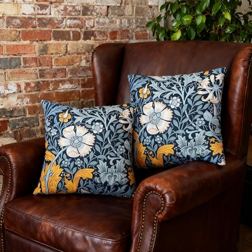 MSLSOZ Kissenbezüge-Set, 2 Stück, 40 x 40 cm, William Morris-Kissenbezüge, Kurzflor-Kissenbezüge, doppelseitiges Muster, Bohemian-Heimdekoration, Vintage-Geschenk für Frauen (blau)