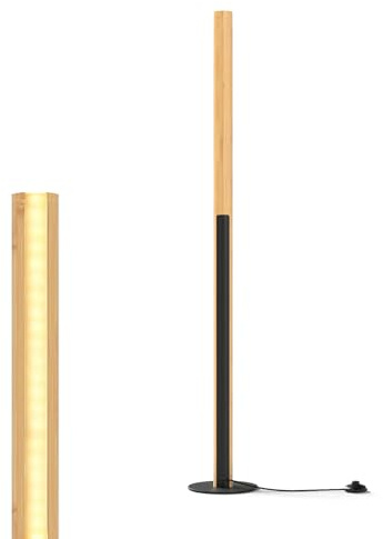 HOMASIS 122 cm Stehlampe mit 3 Farbe & verstellbarer Helligkeit, LED Stehleuchte aus Bambus, dimmbare Standleuchte mit Fußschalter, Standlampe Leselampe Bodenlampe für Wohnzimmer, Schlafzimmer & Büro
