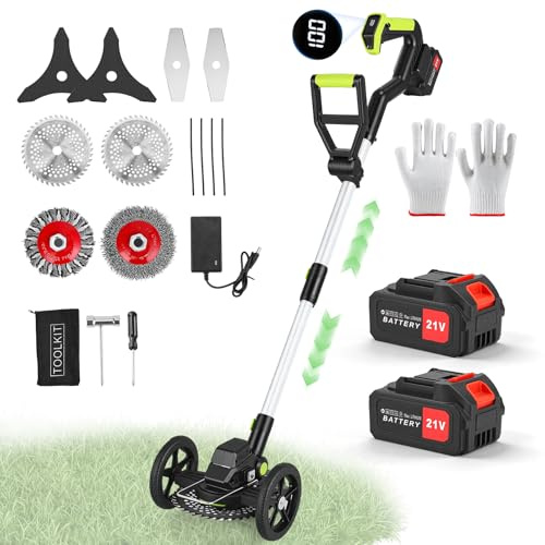Akku-Rasentrimmer 5-in-1 mit bürstenlosem Motor 850W, 20 cm Schnittbreite, kabelloser Rasentrimmer mit 2X 4,0 Ah Akkus & Teleskopstiel 110-140 cm, Rasentrimmer für Rasen, Unkraut, Hecken