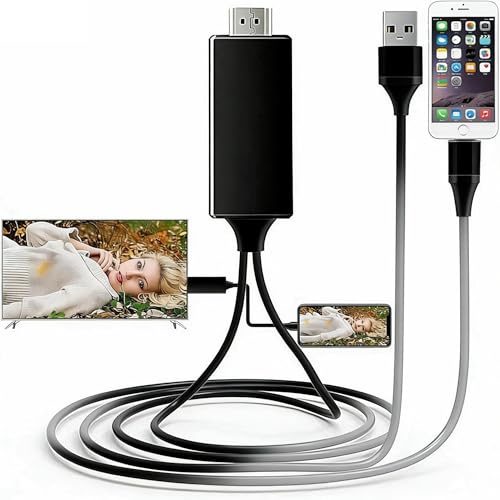 [Certificato Apple MFi] Cavo adattatore da Lightning a HDMI compatibile con iPhone, 1080P DVI a HDMi, schermo di sincronizzazione digitale, adattatore audio e video con porta di ricarica per monitor