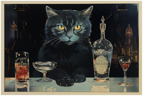 Wallario Küchenrückwand selbstklebend 90 x 60 cm, Motiv: Katze an der Bar | Spritzschutz abwischbar & pflegeleicht