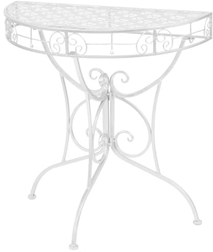 Mhdvray Halbrunder Beistelltisch Vintage aus Metall - Konsolentisch in Silber für Flur und Wohnzimmer - Wandtisch mit Antik-Details & Pflanzentisch 72x36x74 cm