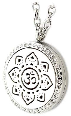 Aroma Diffusor Anhänger OM Zeichen Kette Edelstahl 30 mm - Aromatherapie Diffuser für Duft Aromaöl mit 10 farbigen Filz-Pads