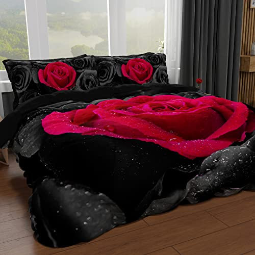 PETTI Artigiani Italiani - Set Copripiumino Una piazza e mezza 200x200 cm (1 Federa 50x80 cm Inclusa), Parure Copripiumino Morbida Microfibra con Stampa Digitale - Made in Italy - Black Roses