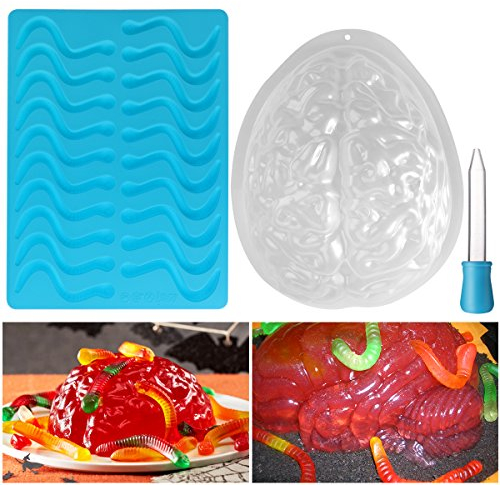 2 Pack Halloween Brain Pudding Mould and Silicone Worm Mould Baking Mould Party Decoration - Halloween Deko Gruselig