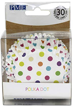 PME BC830 Multi Colour Polka Dot Cupcake Lined-30 Pack, Foil Lined Paper Cases
