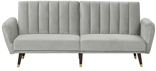 3-Sitzer Schlafsofa aus Samtstoff in Hellgrau Glamour Stil Vimmerby