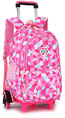 BOZONLI Rucksack mit Rollen, Schulranzen, Trolley, für Jungen, Mädchen, Reisetasche für Laptop, Rosé, 33 * 24 * 48 cm, Rucksack mit Rollen für die Schule