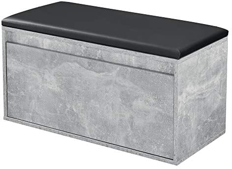 [en.casa] Sitzbank Degerfors mit Schublade 80 x 39 x 45 cm Schuhbank Schuhtruhe mit Sitzfläche Garderobenbank mit Sitzkissen Sitzkommode Schuhschrank Betonoptik/Schwarz