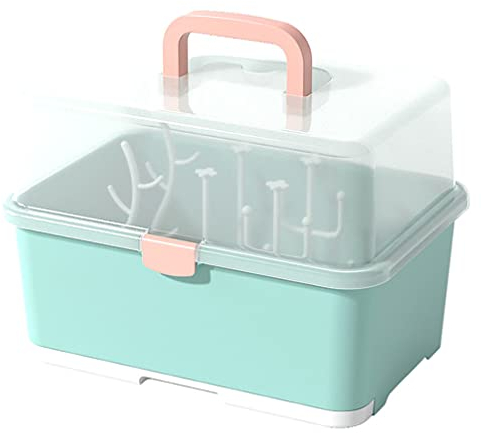 STOBOK Babyflasche Aufbewahrungsbox Flasche Trockengestell Flaschen Abtropfgestell Geschirr Besteck Organizer mit Abdeckung Auffangschale und Griff für Zuhause Küche Milchflaschen