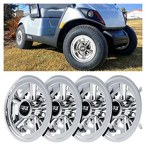 10L0L 8 Zoll Golf Cart Radkappen Radkappen Universal für Yamaha, EZGO, Club Car, Chrom 4 Stück